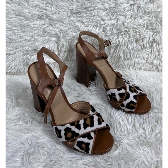 Michael Kors Alexia Platform Sandals Womens Size 9M Hair Calf Animal Print SH19A - Picture 2 of 16